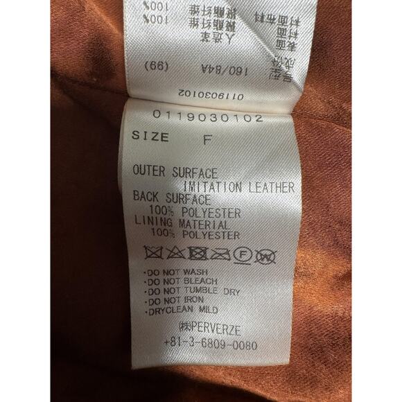 Perverze Jacket Womens Medium Brown Faux Leather Long Coat Button Up Retro Look - Picture 12 of 16